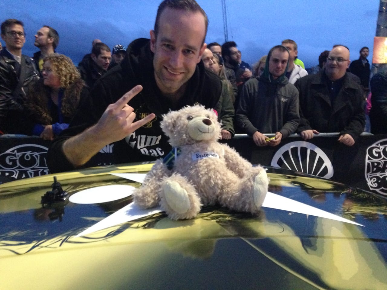 Baxterbear at the Gumball 3000 with Alexander J.J Punt from team Skjerven Racing